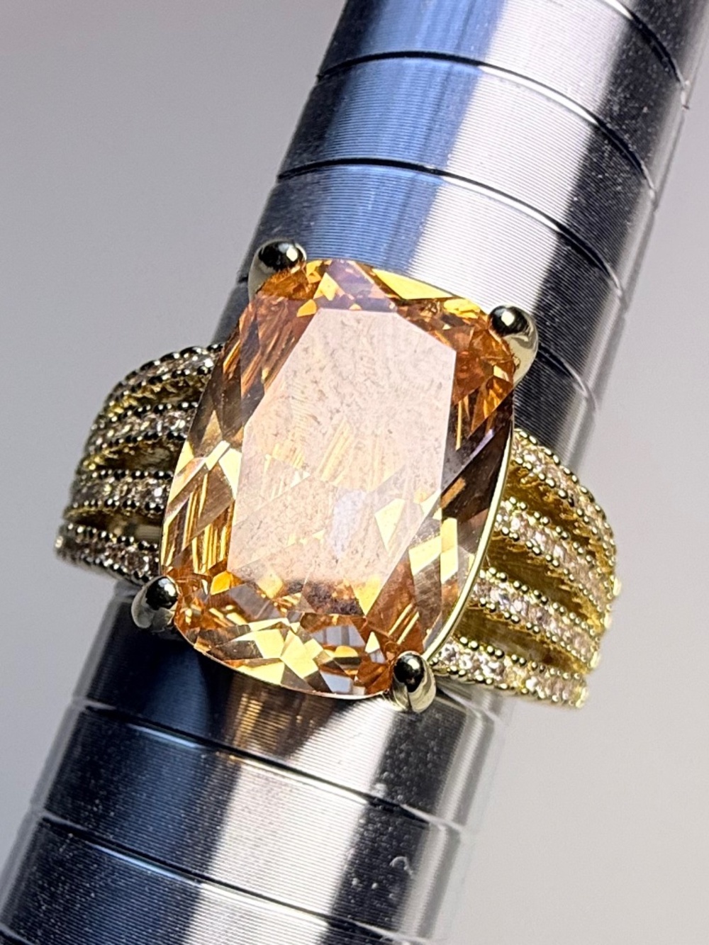 Gold Tone Ring with Champagne Colored Gemstone - Picture 10 of 10